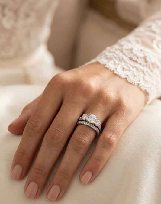 Sterling Silver Pavé Wedding Band Ring Set