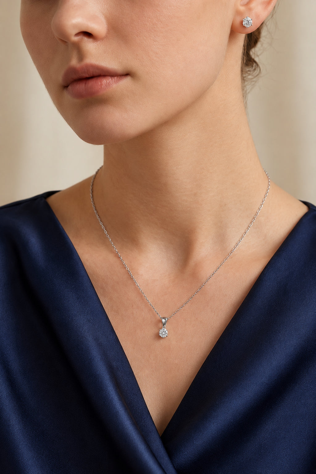 Sterling Silver Solitaire Necklace & Stud Earring Set