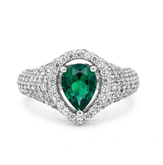 Sterling Silver Pave Encrusted Teardrop-cut Ring