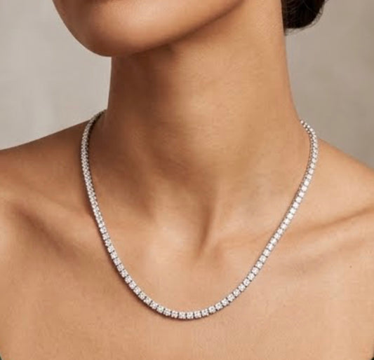 Sterling Silver Cubic Zirconia 18 Inch Tennis Necklace