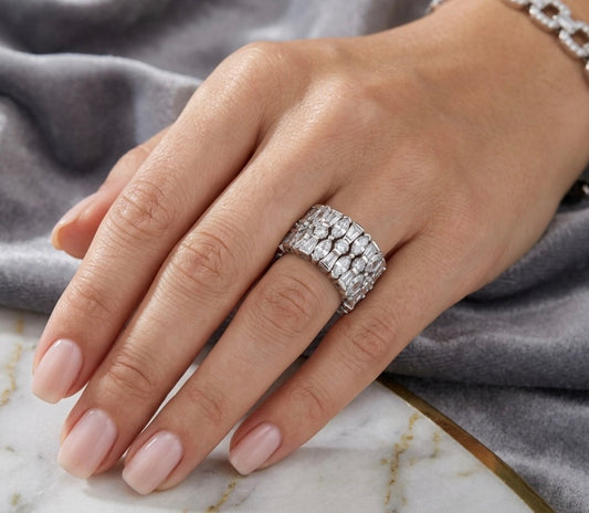 Sterling Silver Multi-cut Stones Wide Ladies Band
