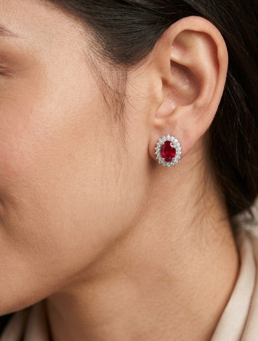 Sterling Silver Oval Cut Ruby Earrings