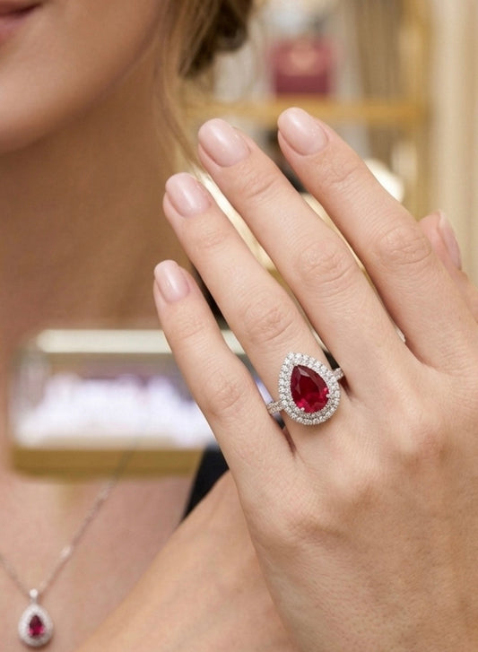 Sterling Silver Pear Cut Ruby Ring
