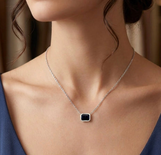 Sterling Silver Cubic Zirconia Emerald Cut Necklace
