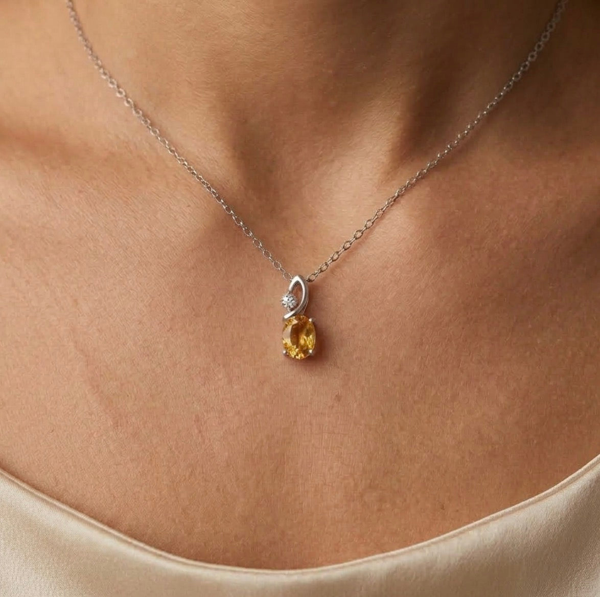 Sterling Silver Fancy Yellow Oval Cut Necklace