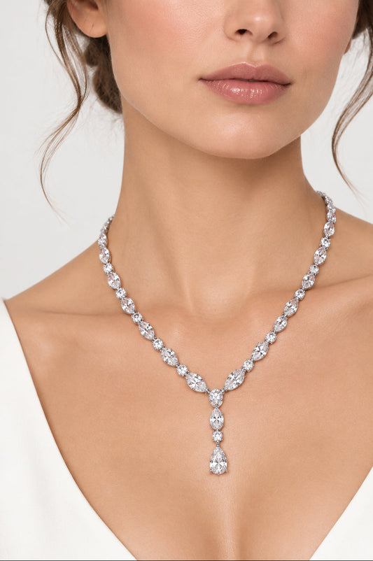 Sterling Silver Teardrop Cubic Zirconia Necklace