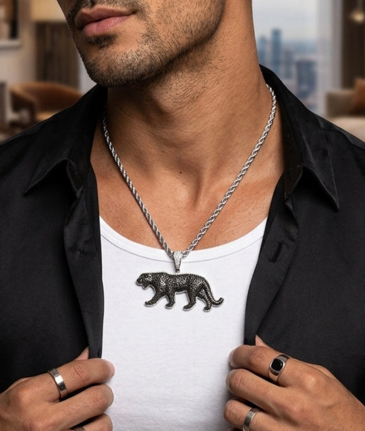 Sterling Silver Pave Set Cubic Zirconia Black Panther Pendant
