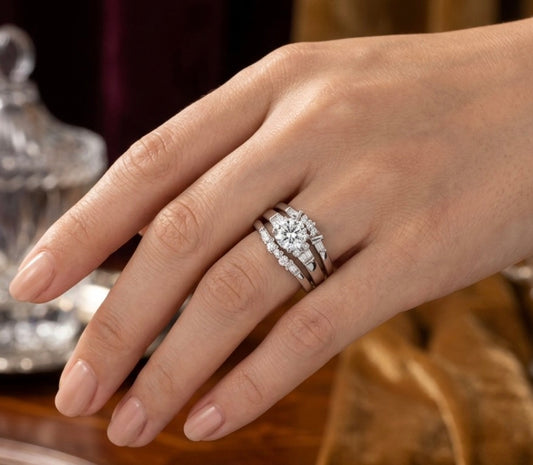 Sterling Silver 3-Piece Wedding Ring Set