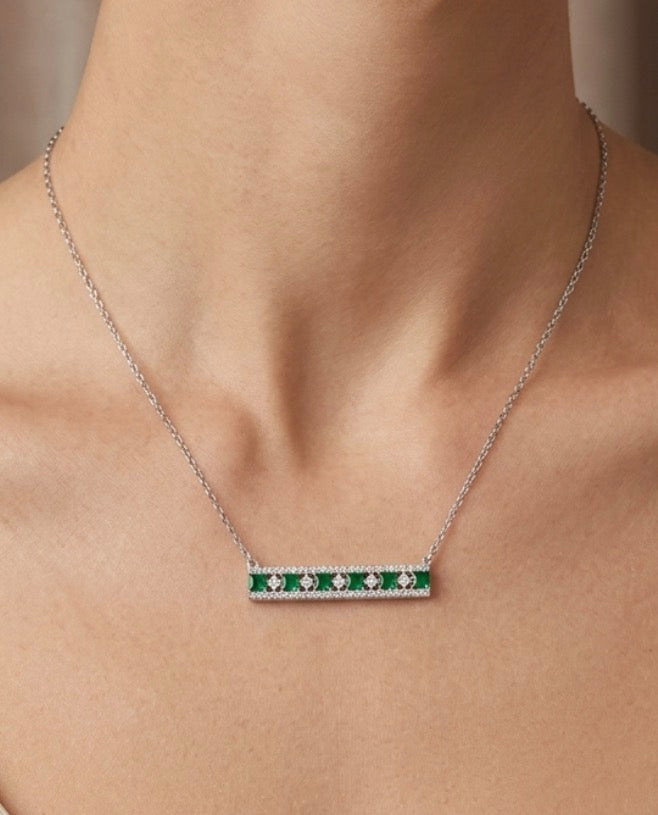 Sterling Silver Emerald Bar Necklace