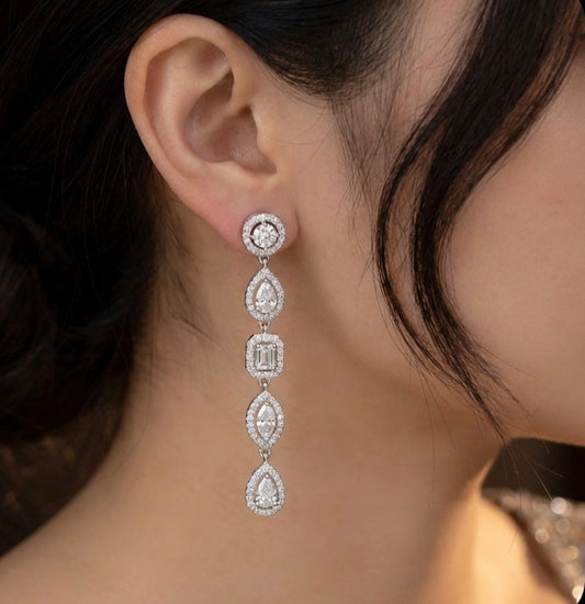 Sterling Silver Multi-Shape Cubic Zirconia Drop Earrings