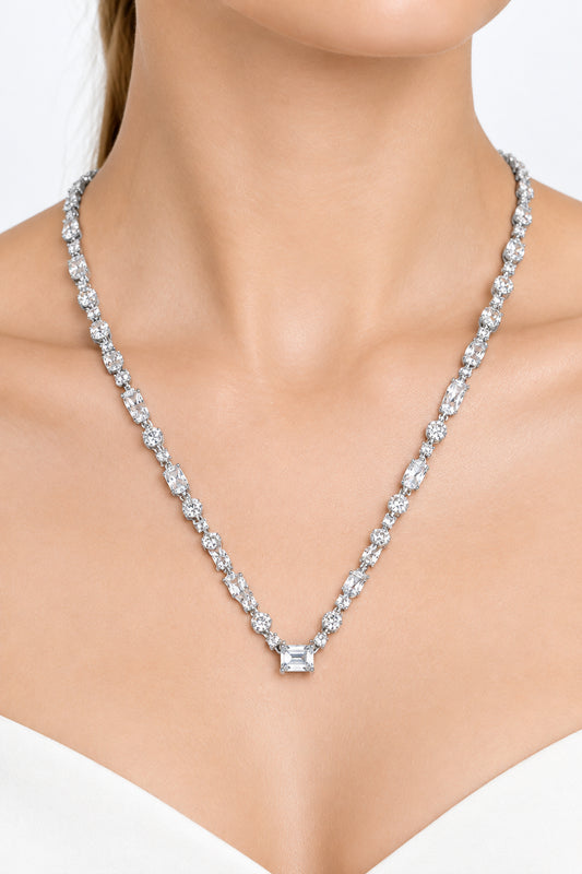 Sterling Silver Multi Cut Cubic Zirconia Tennis Necklace