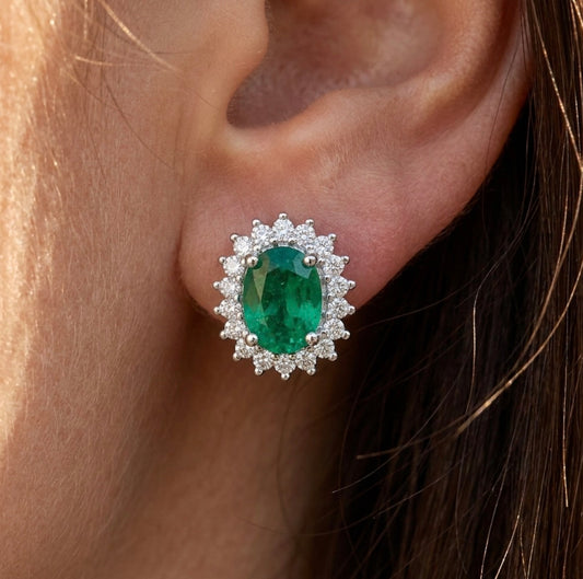 Sterling Silver Oval Emerald Lever-back Earrings