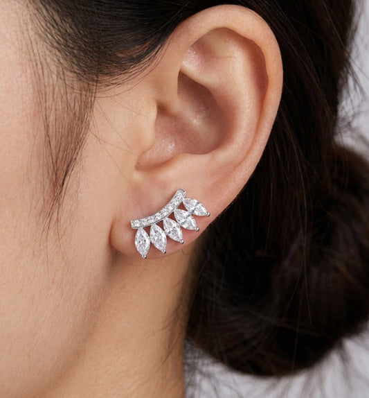Sterling Silver Ear Climbing Cubic Zirconia Stud Earrings