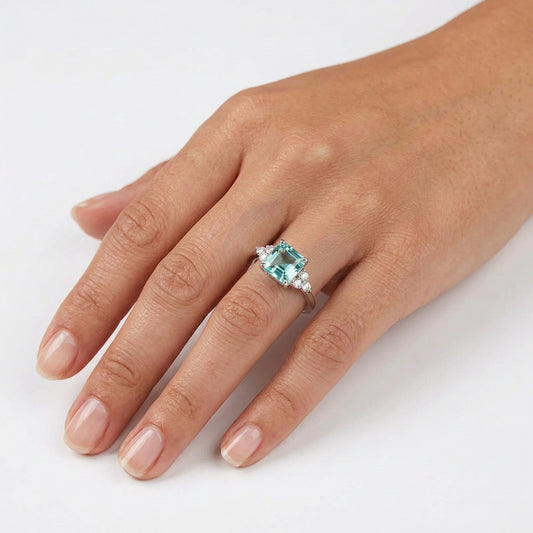Sterling Silver Asscher-cut Tourmaline Cubic Zirconia Cocktail Ring