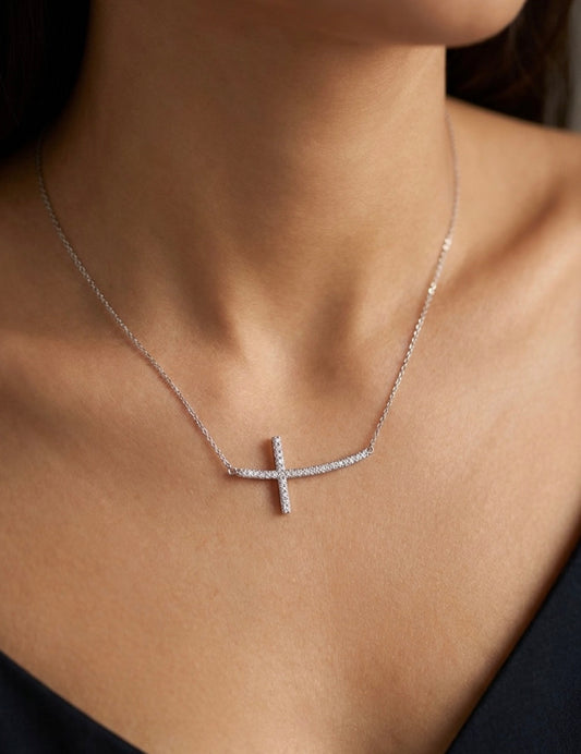 Sterling Silver Sideways Cross Necklace