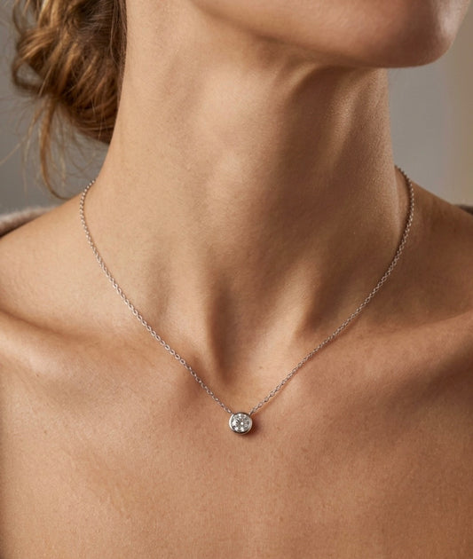 Sterling Silver Bezel Solitaire Necklace