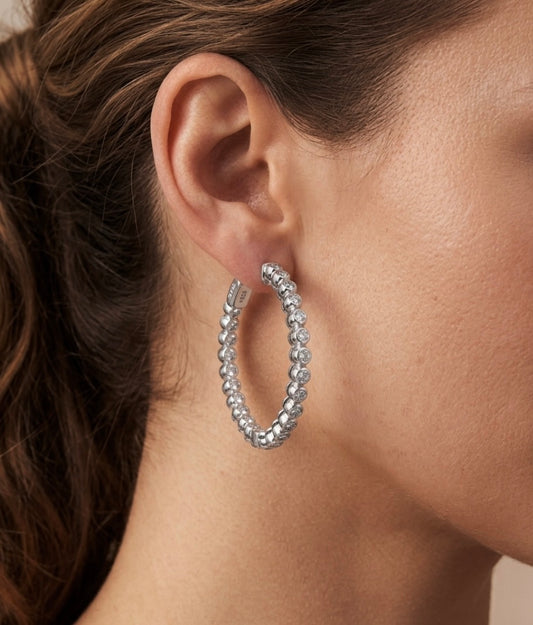 Inside-Out Round Shape 1.20-inch 1.00 ct.Hoop Earrings