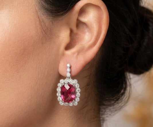 Checkerboard Cut Ruby Inspired Drop Earrings