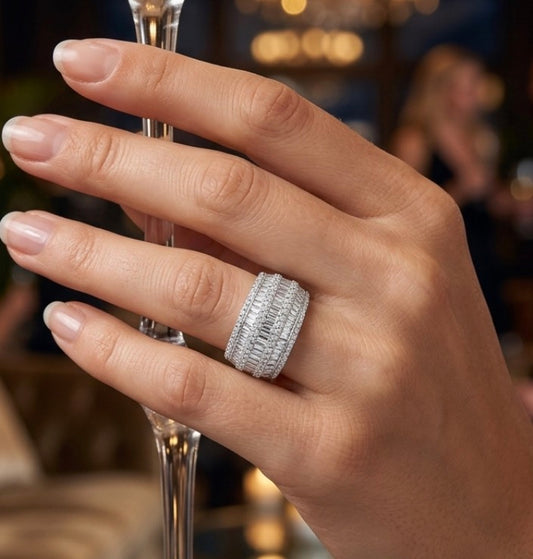 Sterling Silver Baguette-cut Cocktail Ring
