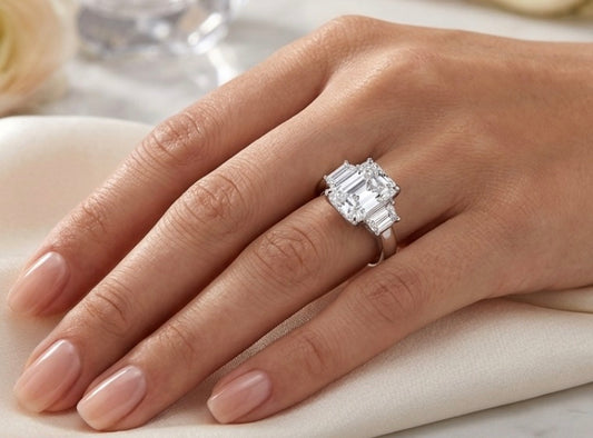 Sterling Silver Emerald-cut Stone Ring