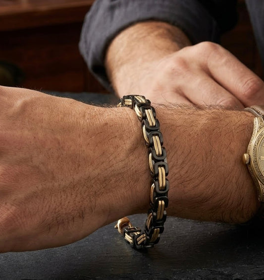 Black and Gold Byzantine Chain Bracelet
