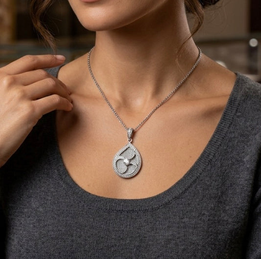 Sterling Silver Pave Teardrop Necklace