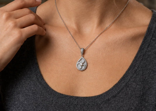 Sterling Silver Pave Teardrop Necklace
