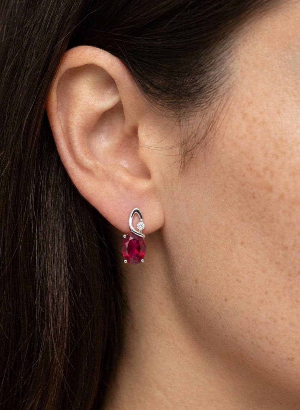 Sterling Silver Oval cut Ruby Earrings