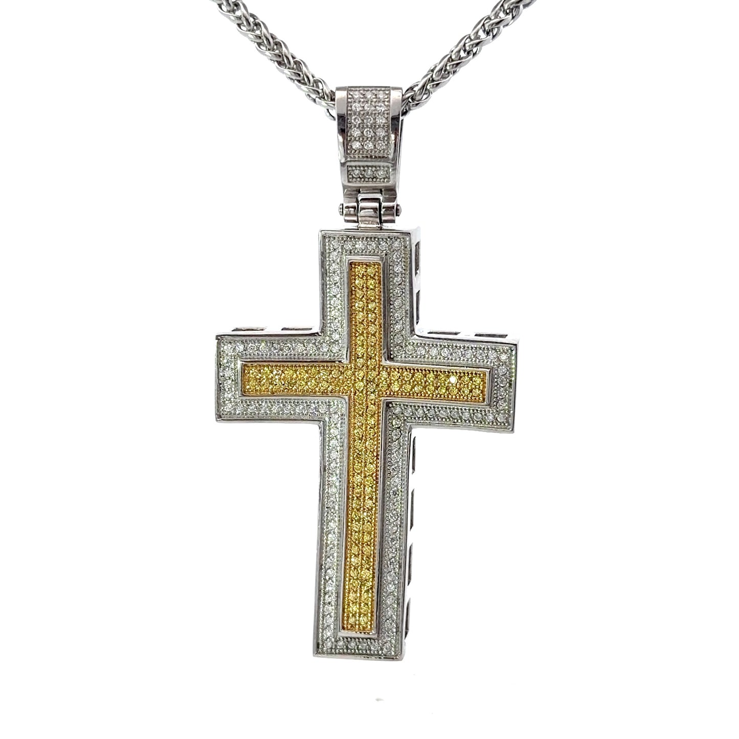 Stainless Steel Thick Pavé Encrusted Cross Pendant
