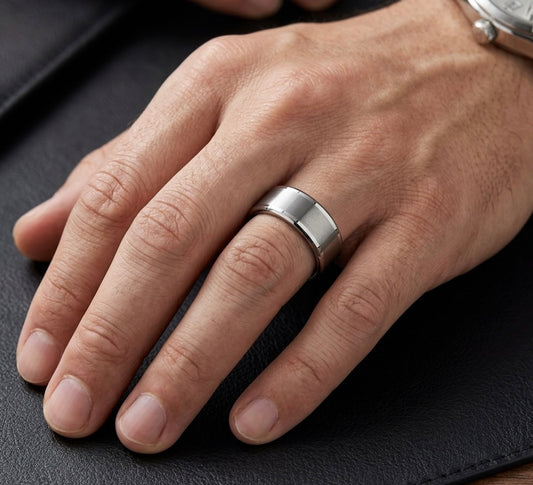 The Apex Step: 8mm Silver Brushed Tungsten Band with Polished Step Edges