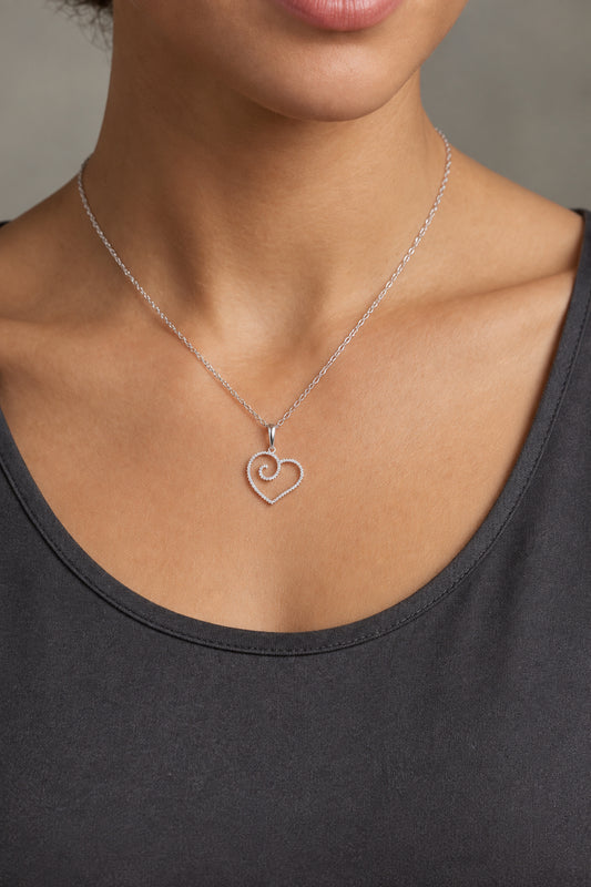 Sterling Silver Cubic Zirconia Open Heart Necklace