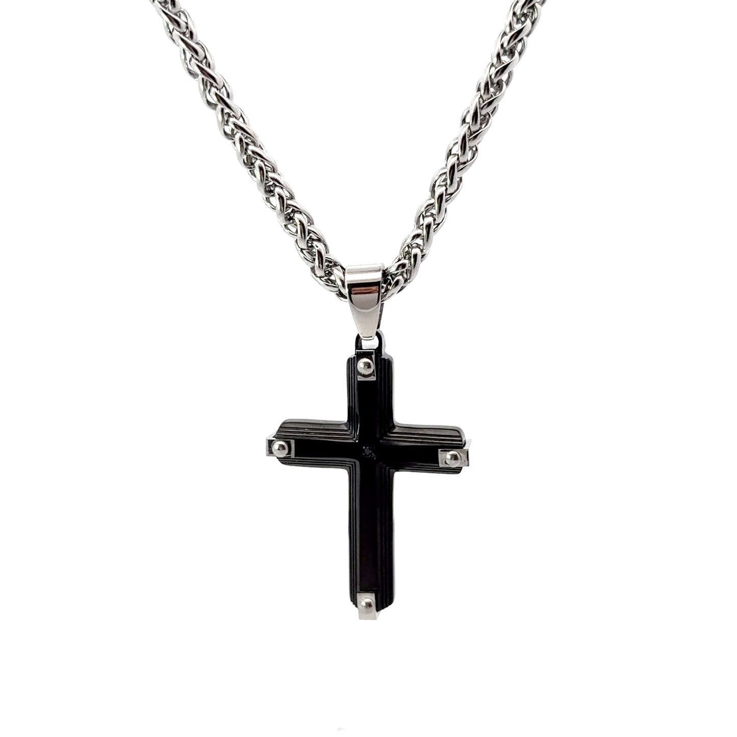 Stainless Steel Black Industrial Cross Pendant