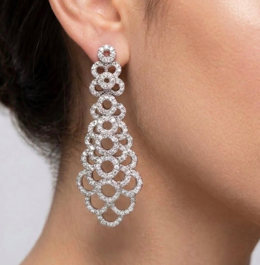 Sterling Silver Elegant Chandelier Cubic Zirconia Earrings