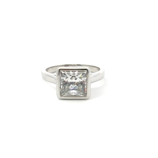 Sterling Silver Princesses-cut Solitaire Ring