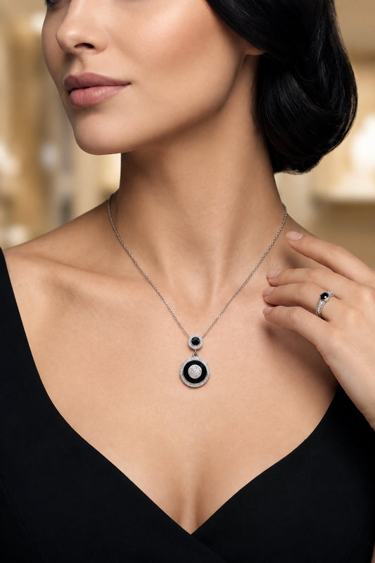 Sterling Silver Black Enamel Necklace