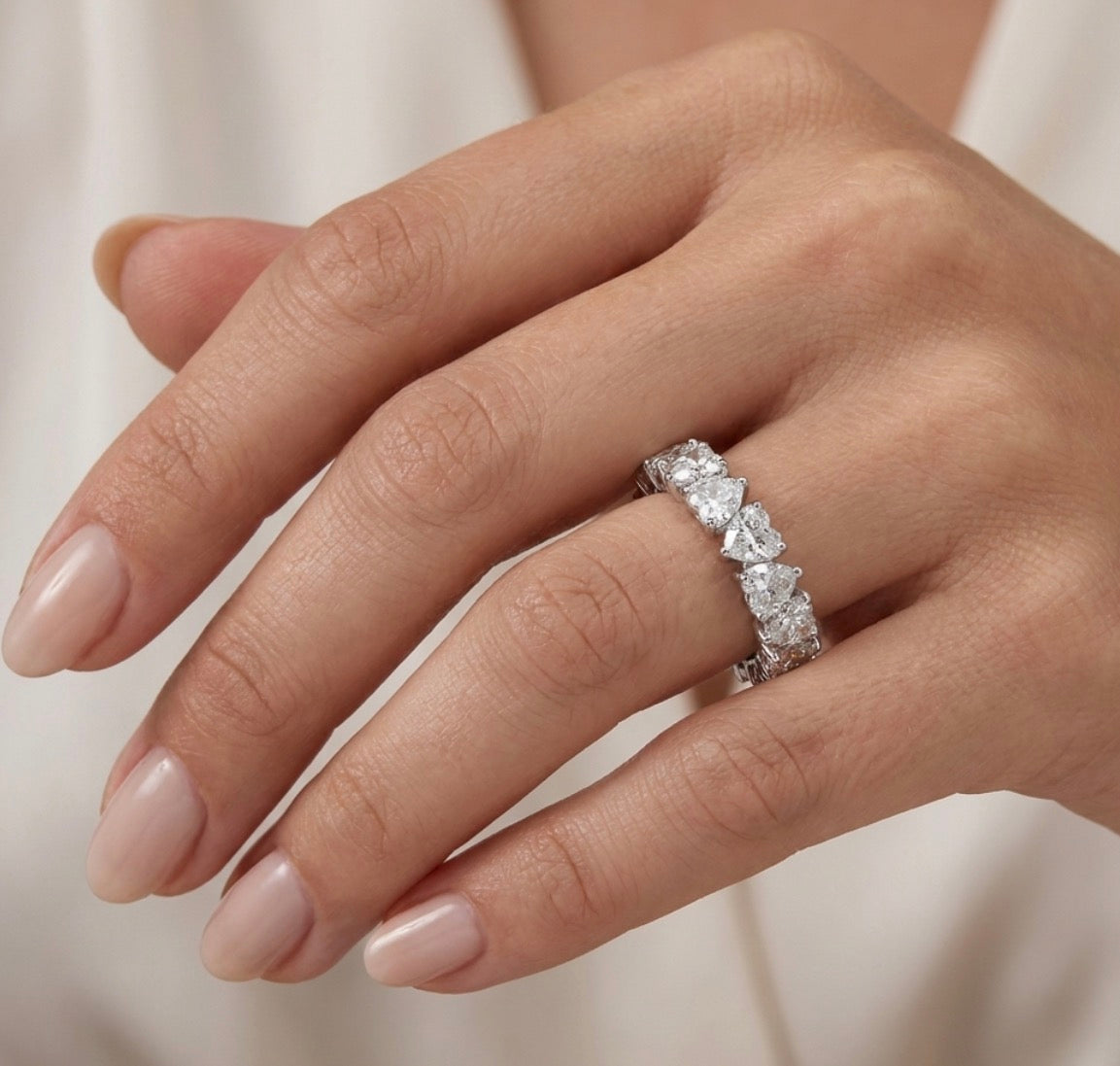 Sterling Silver Heart-cut Eternity Ladies Band