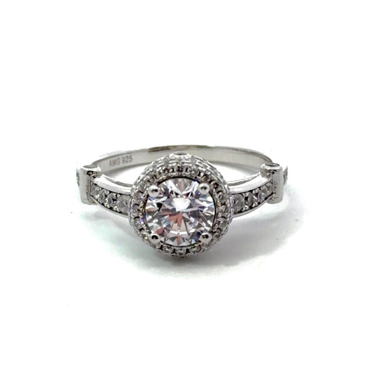 Sterling Silver Cathedral Style Halo Ring