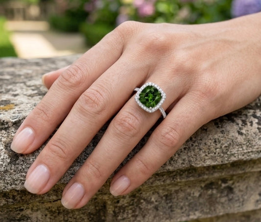 Sterling Silver Cushion-cut Halo Ring