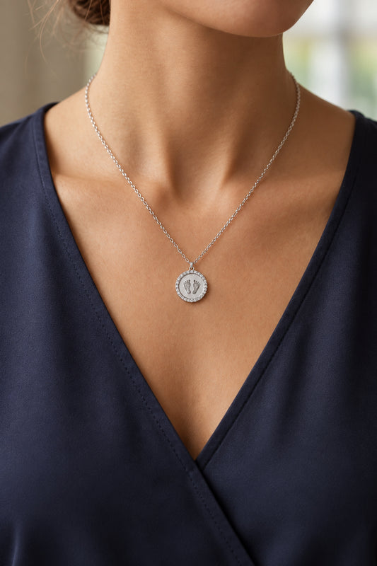 Sterling Silver Baby Footprint Necklace