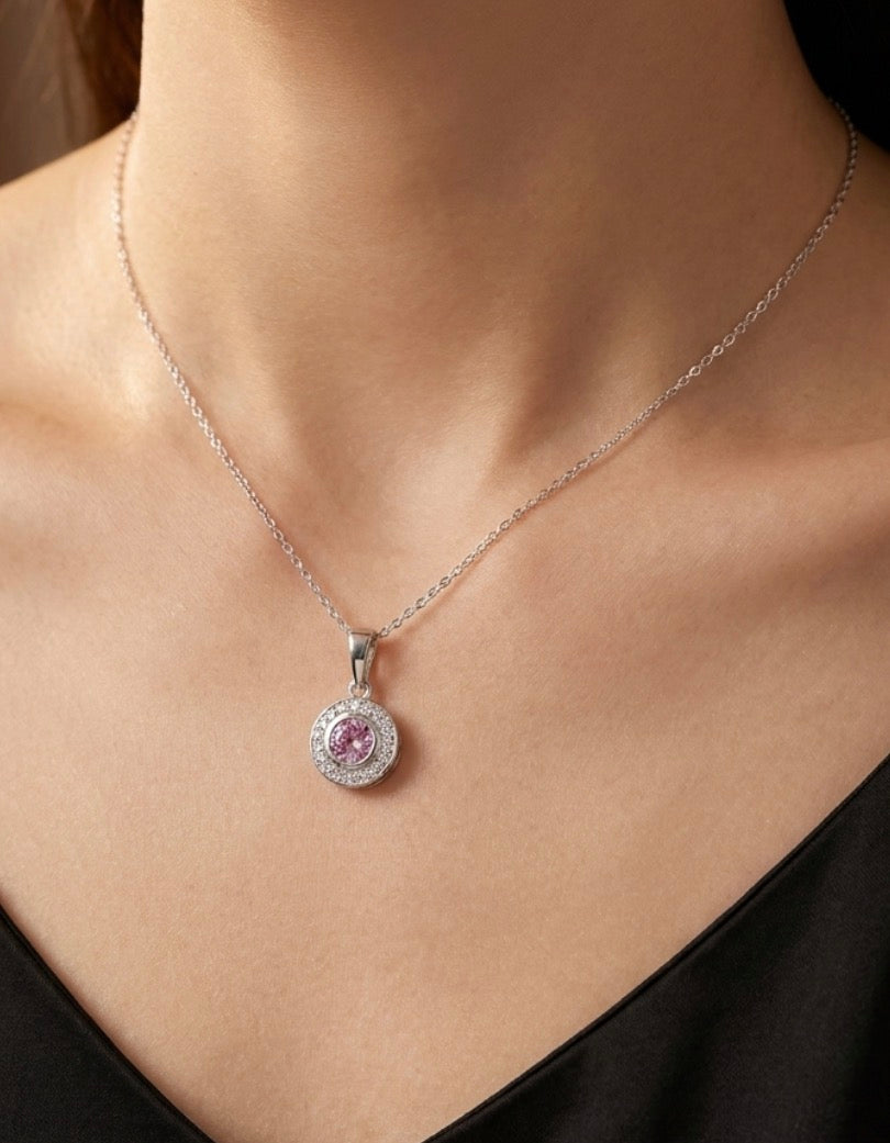 Sterling Silver Pink Topaz Necklace