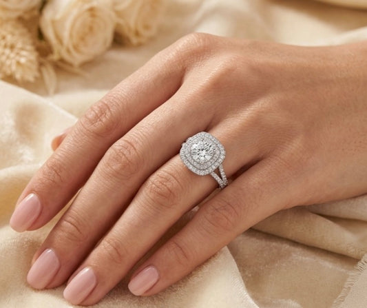 Sterling Silver Double Halo Pave Ring