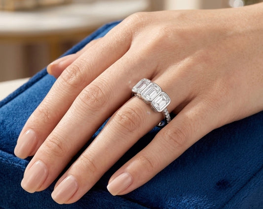 Sterling Silver 3-Stone Emerald-cut Ring