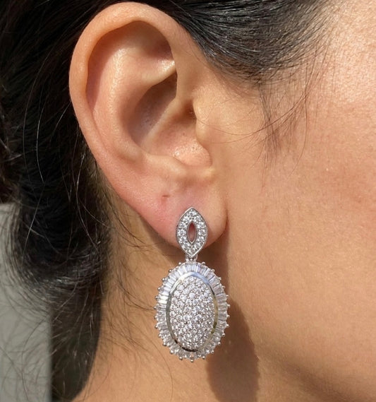 Sterling Silver Oval Drop Earrings