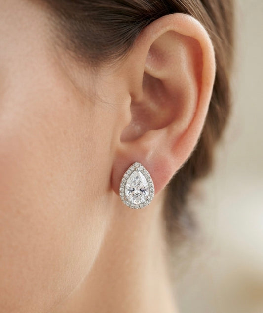 Stud Teardrop Cut Cubic Zirconia Earrings