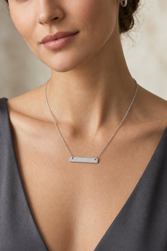 Sterling Silver Pavé Bar Necklace