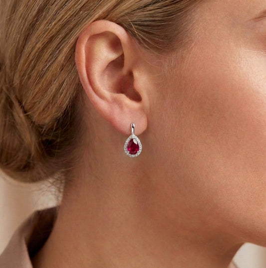 Sterling Silver Teardrop-cut Ruby Lever-back Earrings