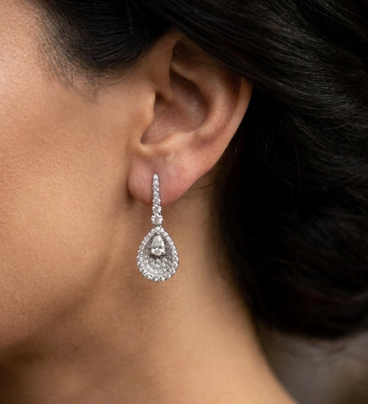 Vintage Inspired pave set Teardrop shaped Drop Earrings