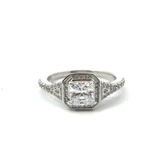 Sterling Silver Cushion-cut Cubic Zirconia Ring