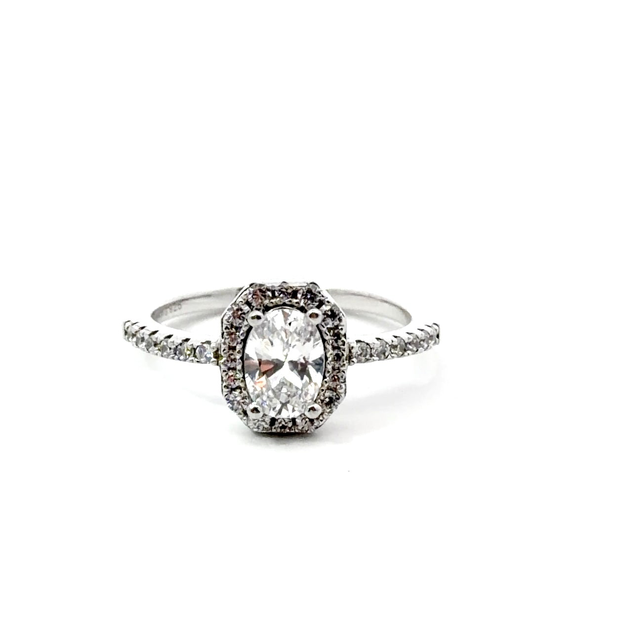 Sterling Silver Oval-cut stone Halo Ring