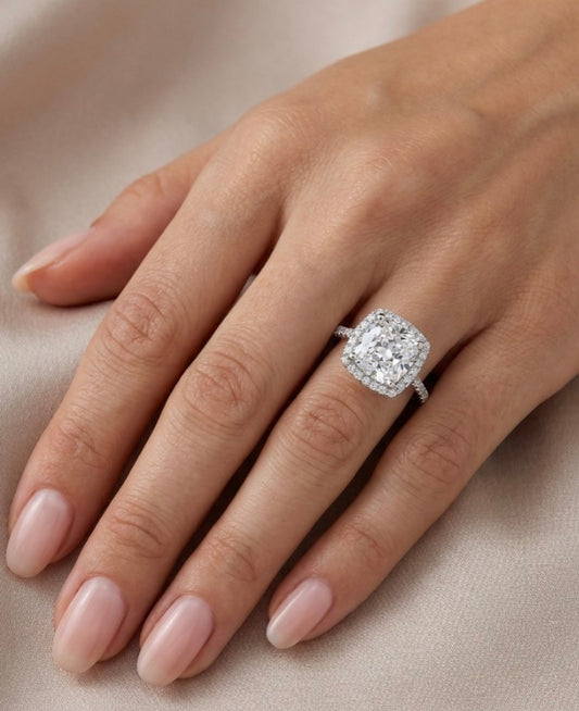 Sterling Silver Cushion Cut Halo Ring